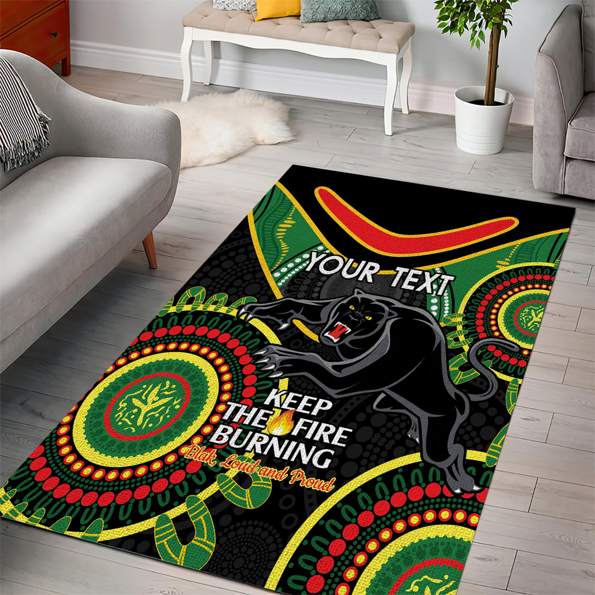 Custom NRL Panthers NAIDOC Week Area Rug Keep The Fire Burning Indigenous Art