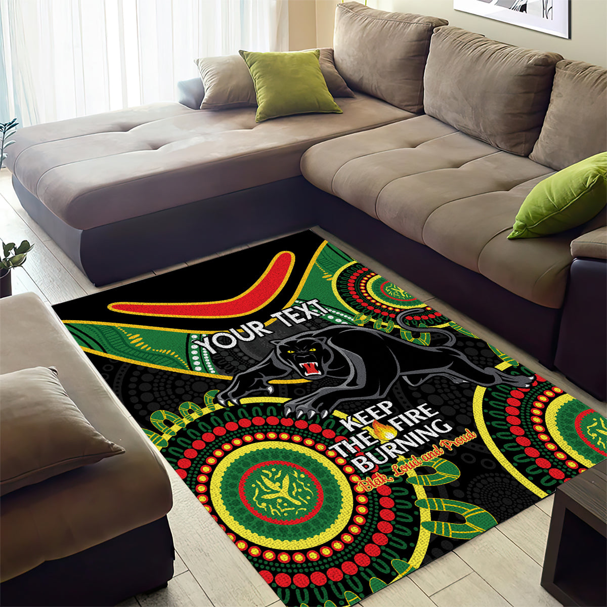 Custom NRL Panthers NAIDOC Week Area Rug Keep The Fire Burning Indigenous Art