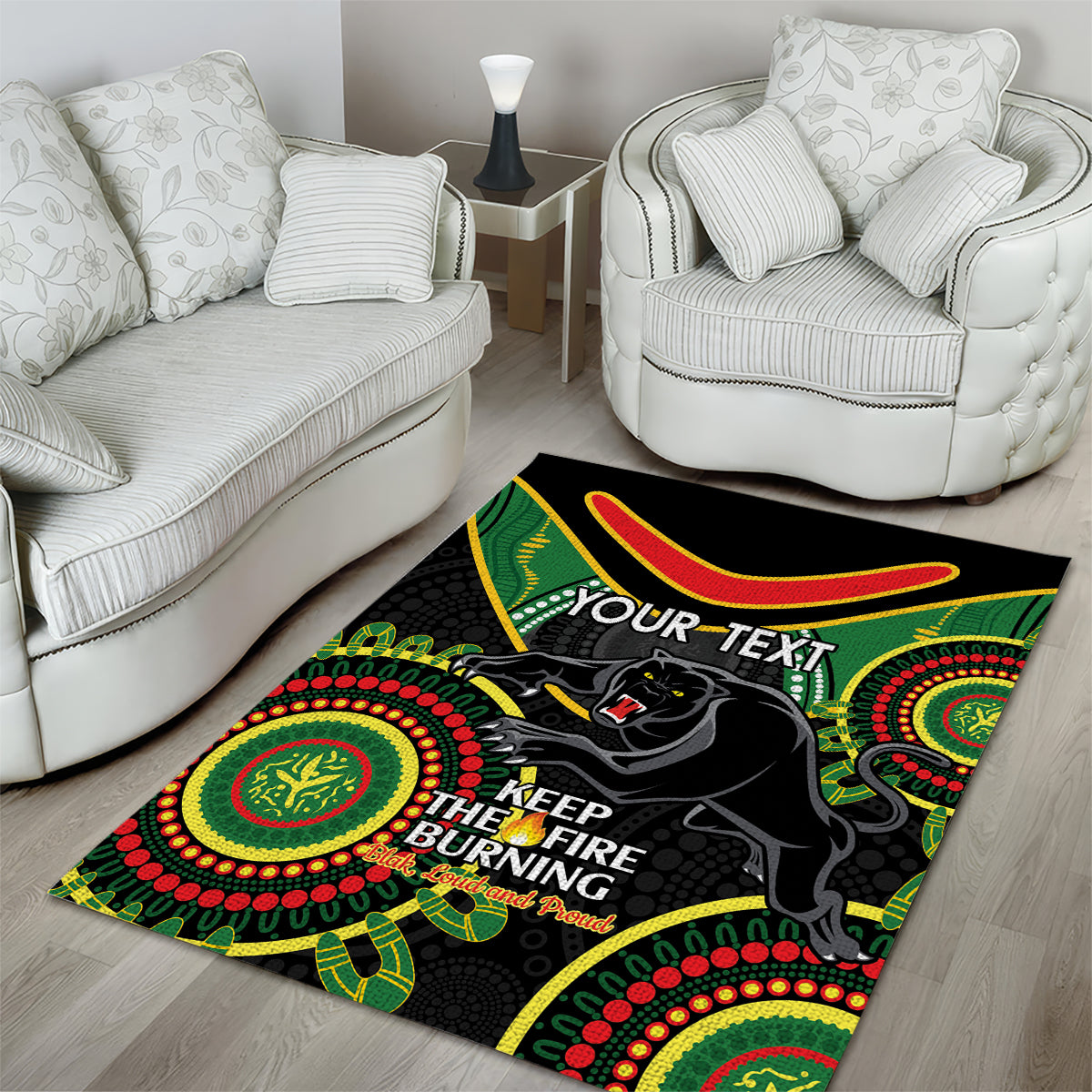 Custom NRL Panthers NAIDOC Week Area Rug Keep The Fire Burning Indigenous Art