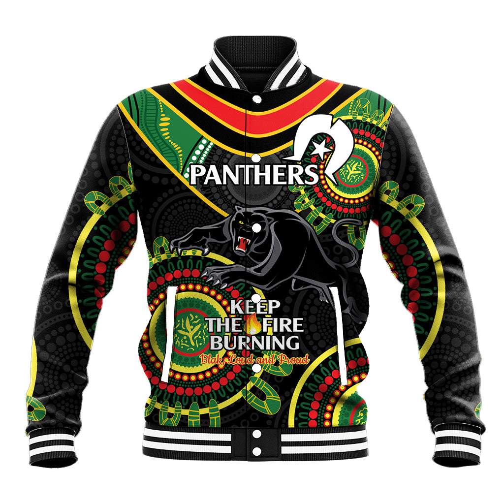 Custom NRL Panthers NAIDOC Week Baseball Jacket Keep The Fire Burning Indigenous Art