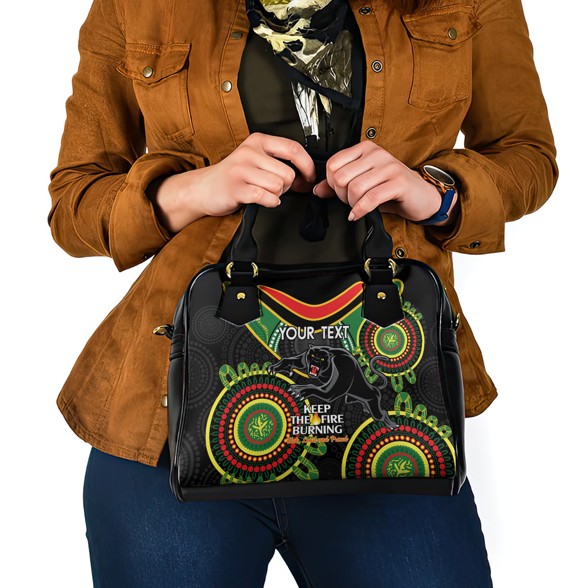 Custom NRL Panthers NAIDOC Week Shoulder Handbag Keep The Fire Burning Indigenous Art