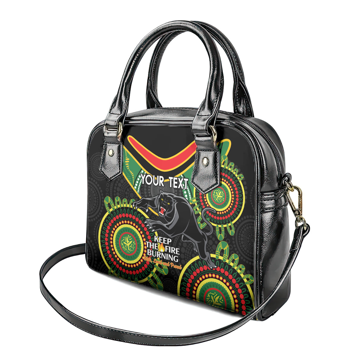 Custom NRL Panthers NAIDOC Week Shoulder Handbag Keep The Fire Burning Indigenous Art