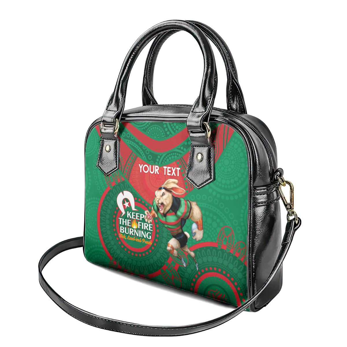 Custom NRL Rabbitohs NAIDOC Week Shoulder Handbag Keep The Fire Burning Indigenous Art