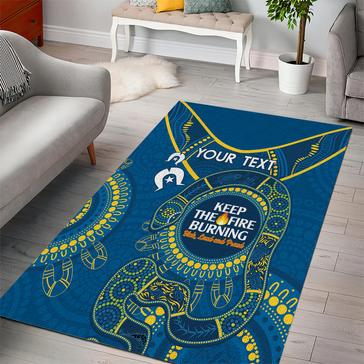 Custom NRL Eels NAIDOC Week Area Rug Keep The Fire Burning Indigenous Art