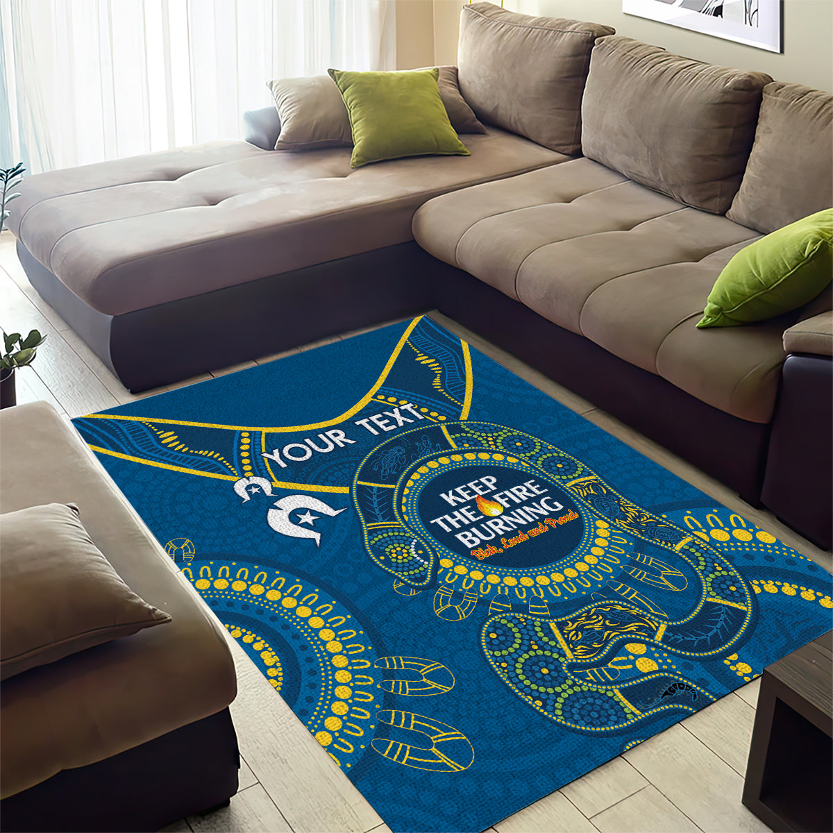 Custom NRL Eels NAIDOC Week Area Rug Keep The Fire Burning Indigenous Art