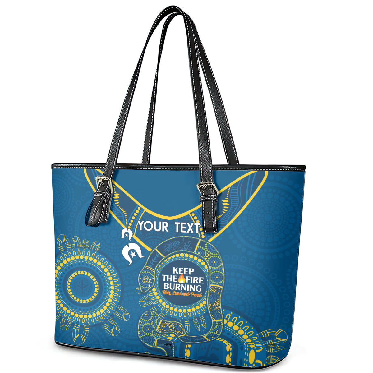 Custom NRL Eels NAIDOC Week Leather Tote Bag Keep The Fire Burning Indigenous Art