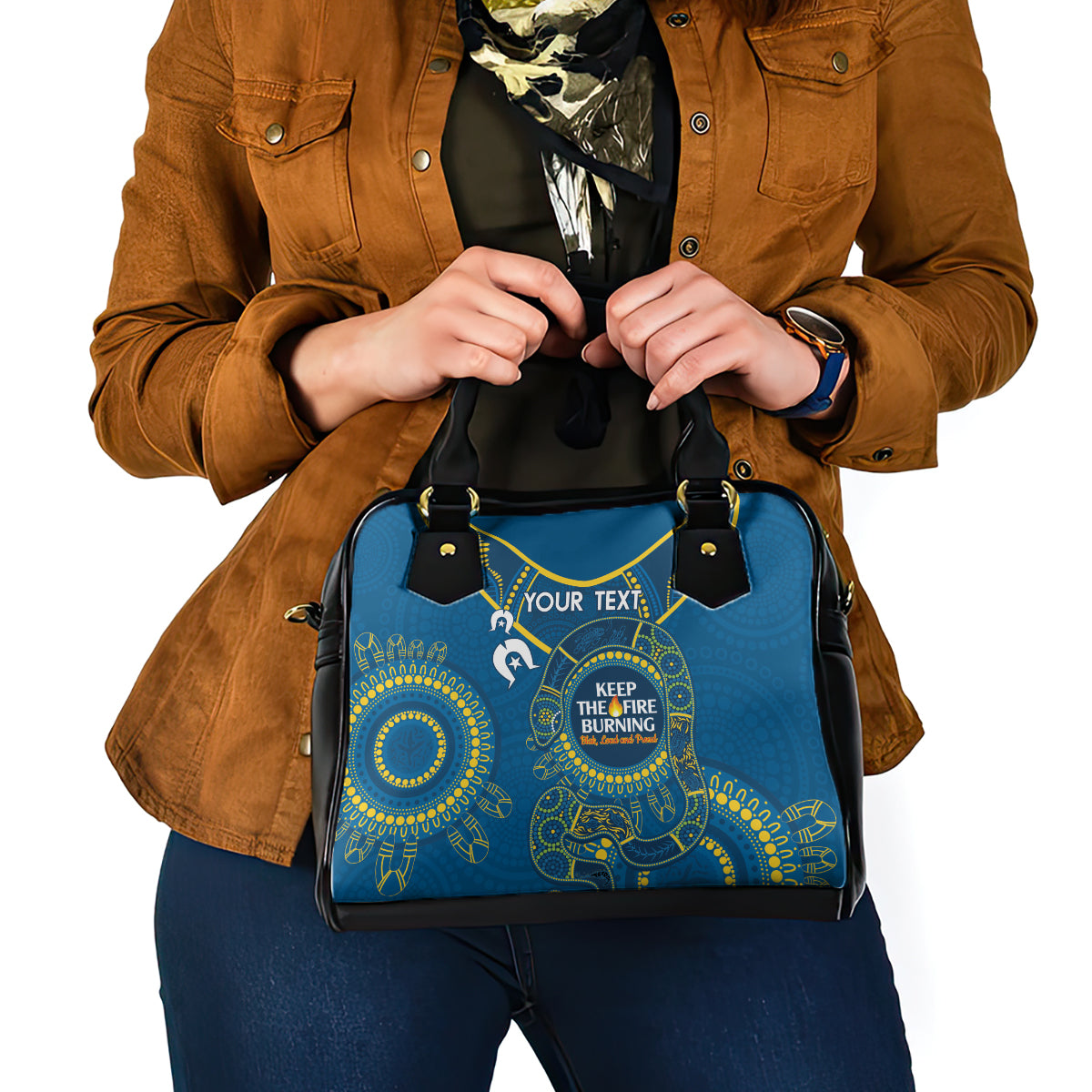 Custom NRL Eels NAIDOC Week Shoulder Handbag Keep The Fire Burning Indigenous Art