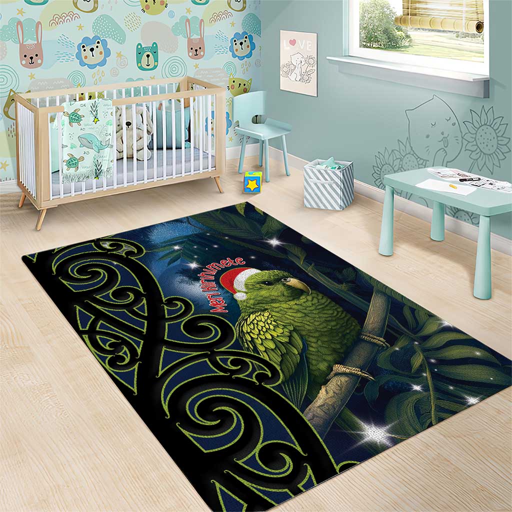 New Zealand Christmas Area Rug Cute Kakapo Meri Kirihimete Maori Koru