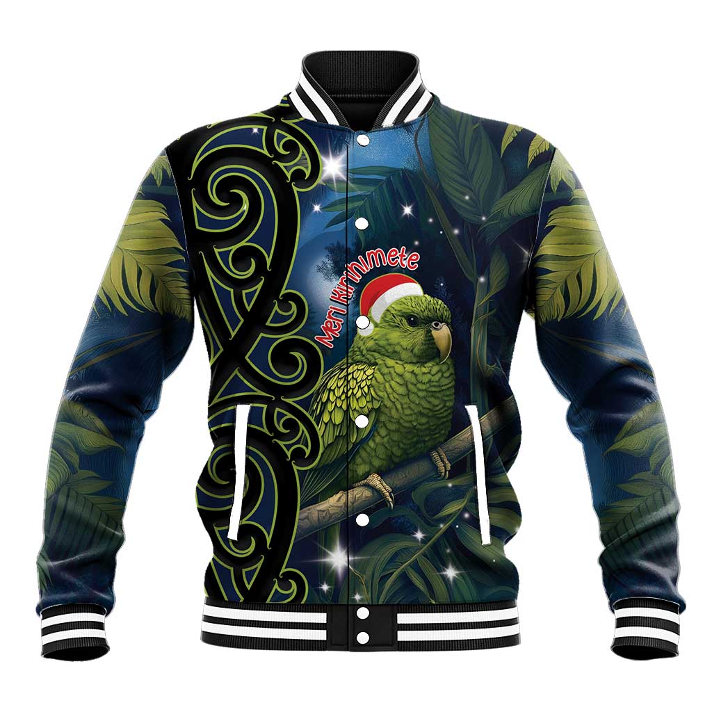 New Zealand Christmas Baseball Jacket Cute Kakapo Meri Kirihimete Maori Koru