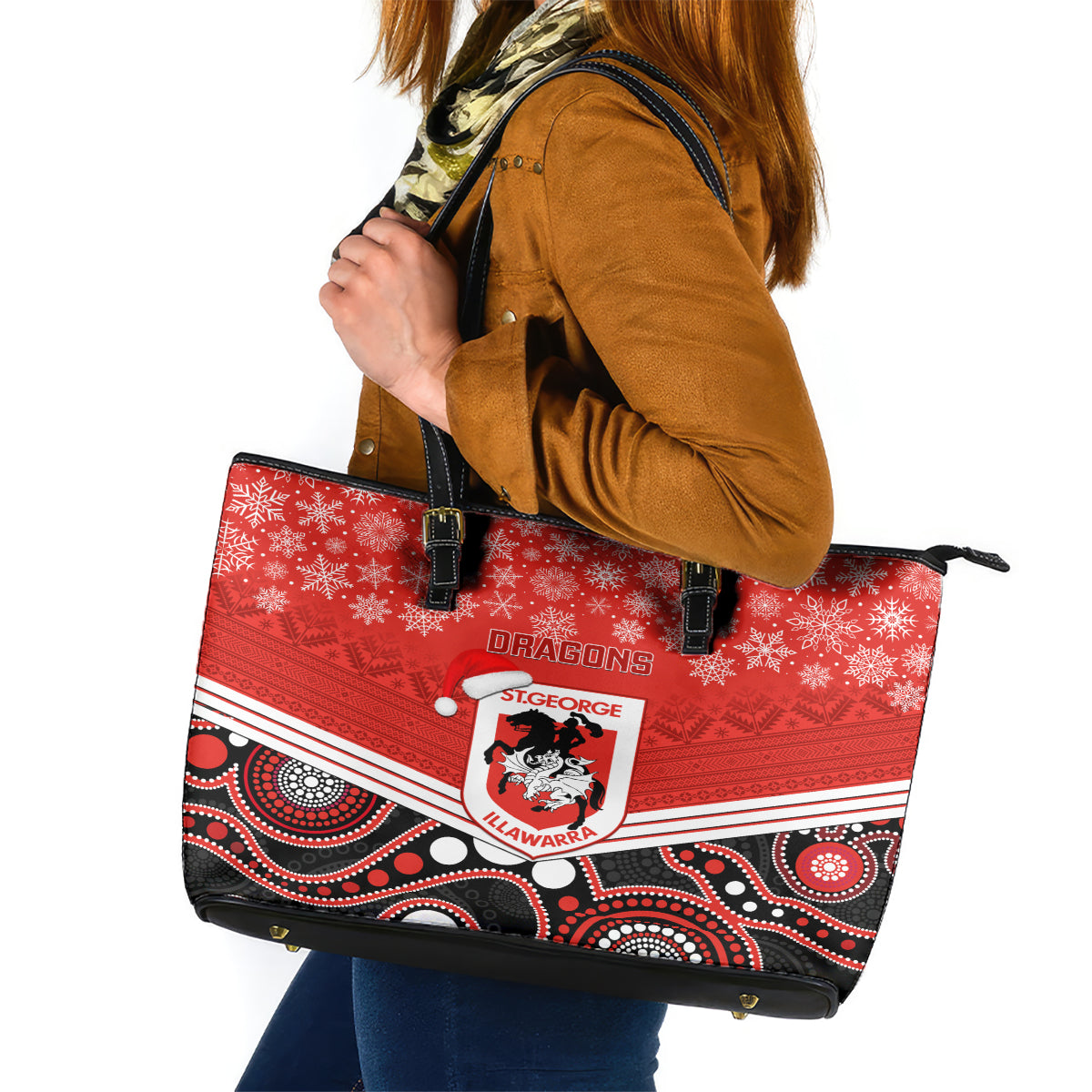 custom-dragons-rugby-christmas-leather-tote-bag-merry-xmas-2023-mix-aboriginal-art