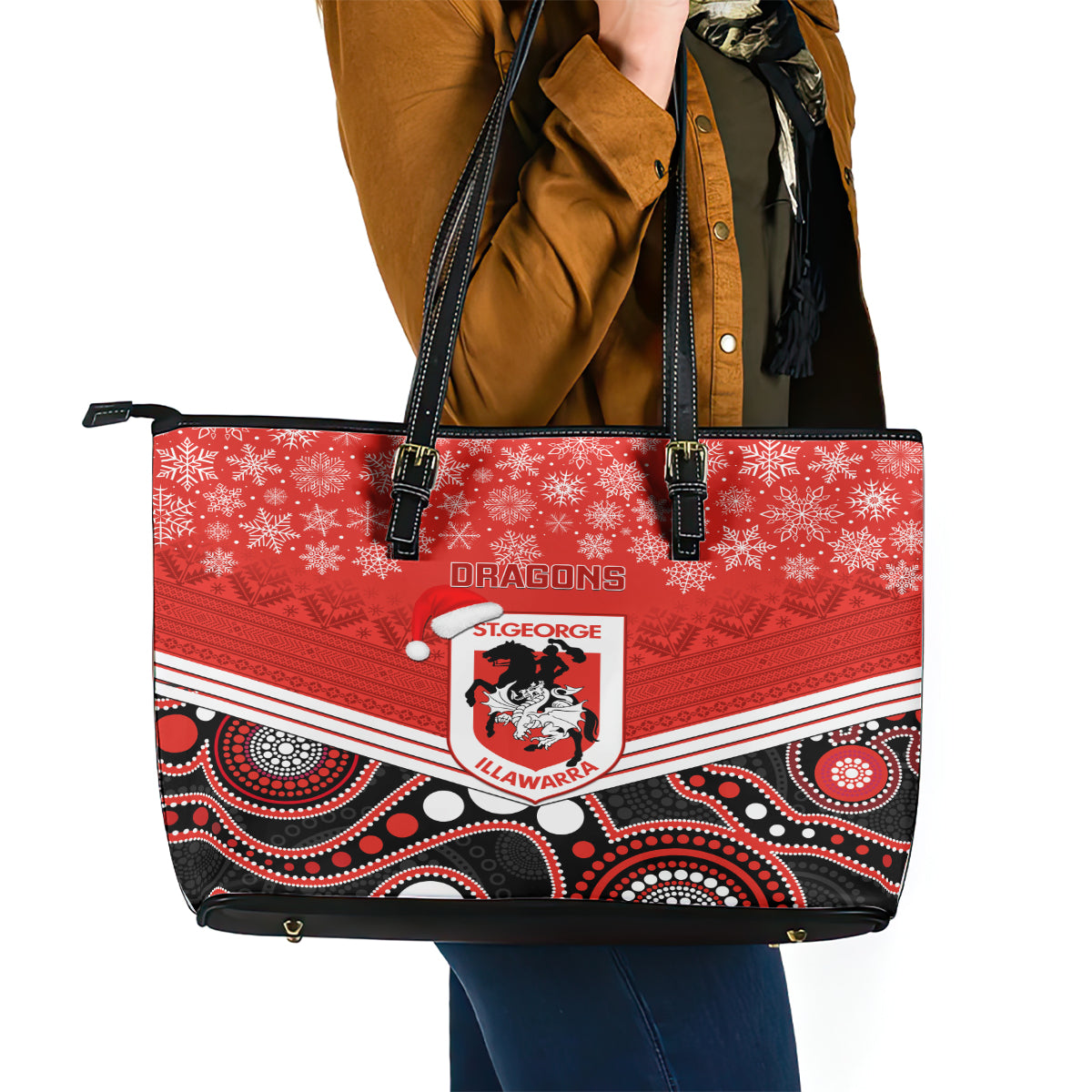 custom-dragons-rugby-christmas-leather-tote-bag-merry-xmas-2023-mix-aboriginal-art