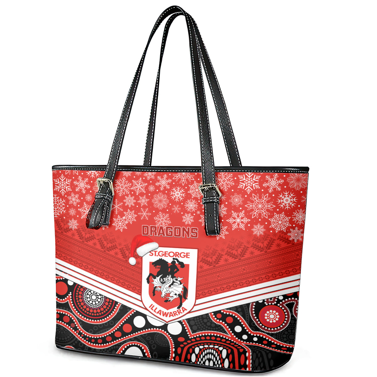 custom-dragons-rugby-christmas-leather-tote-bag-merry-xmas-2023-mix-aboriginal-art