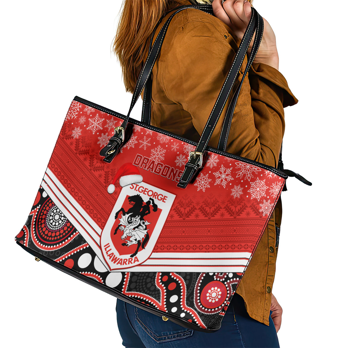 custom-dragons-rugby-christmas-leather-tote-bag-merry-xmas-2023-mix-aboriginal-art