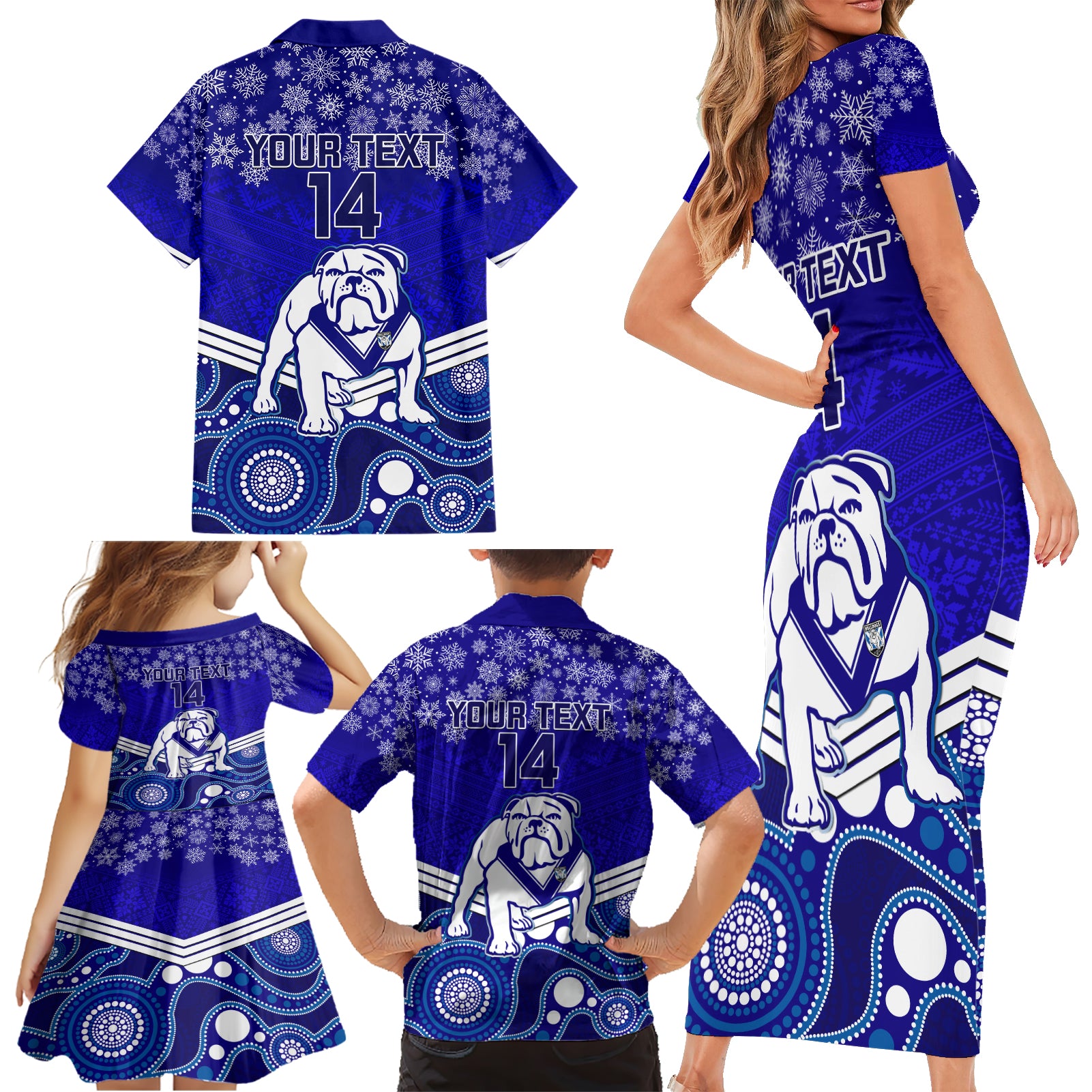 custom-bulldogs-rugby-christmas-family-matching-short-sleeve-bodycon-dress-and-hawaiian-shirt-merry-xmas-2023-mix-aboriginal-art