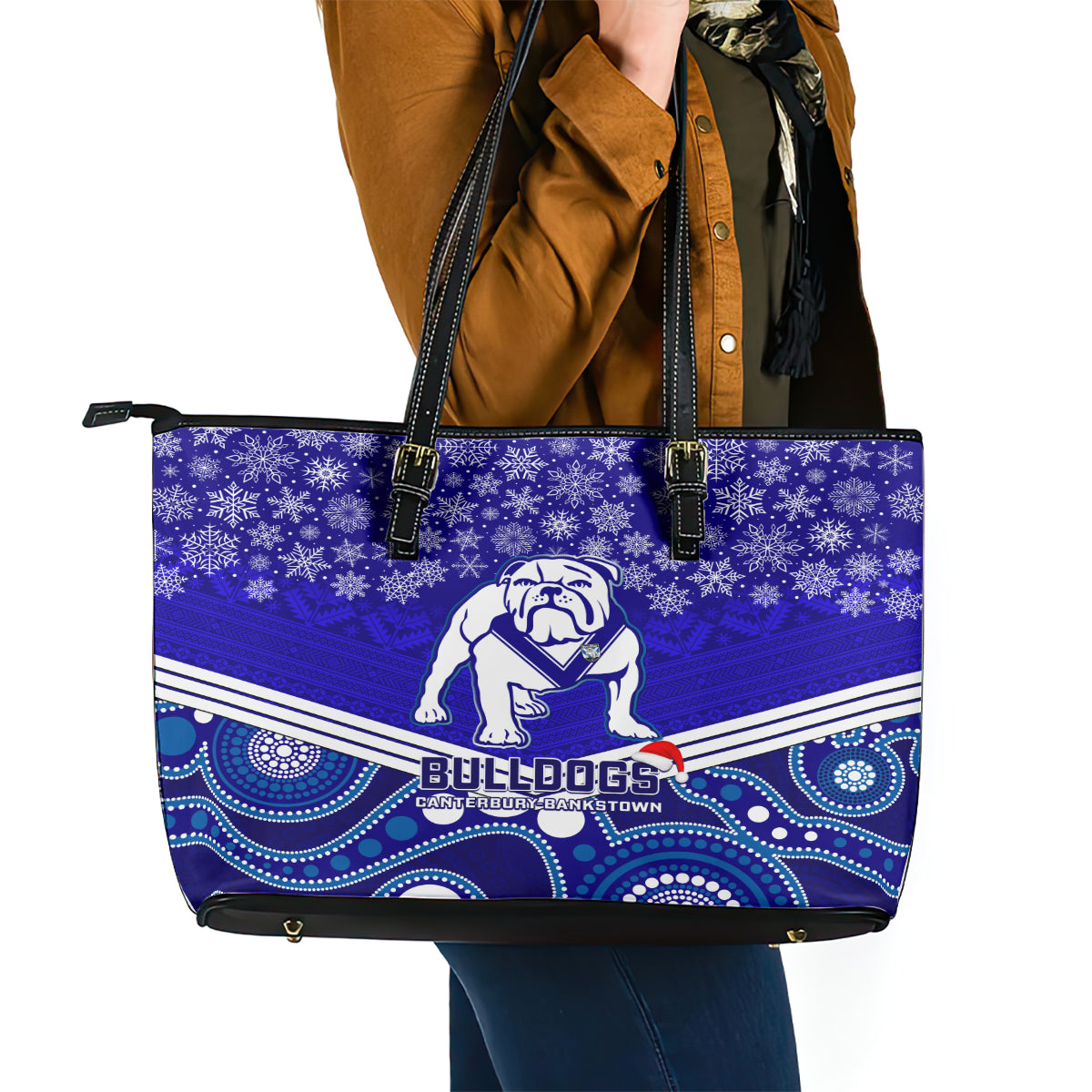 custom-bulldogs-rugby-christmas-leather-tote-bag-merry-xmas-2023-mix-aboriginal-art