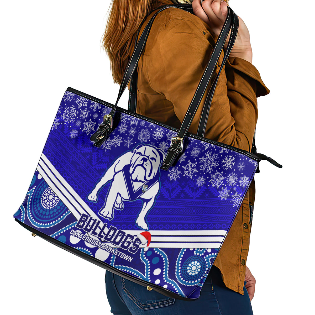 custom-bulldogs-rugby-christmas-leather-tote-bag-merry-xmas-2023-mix-aboriginal-art