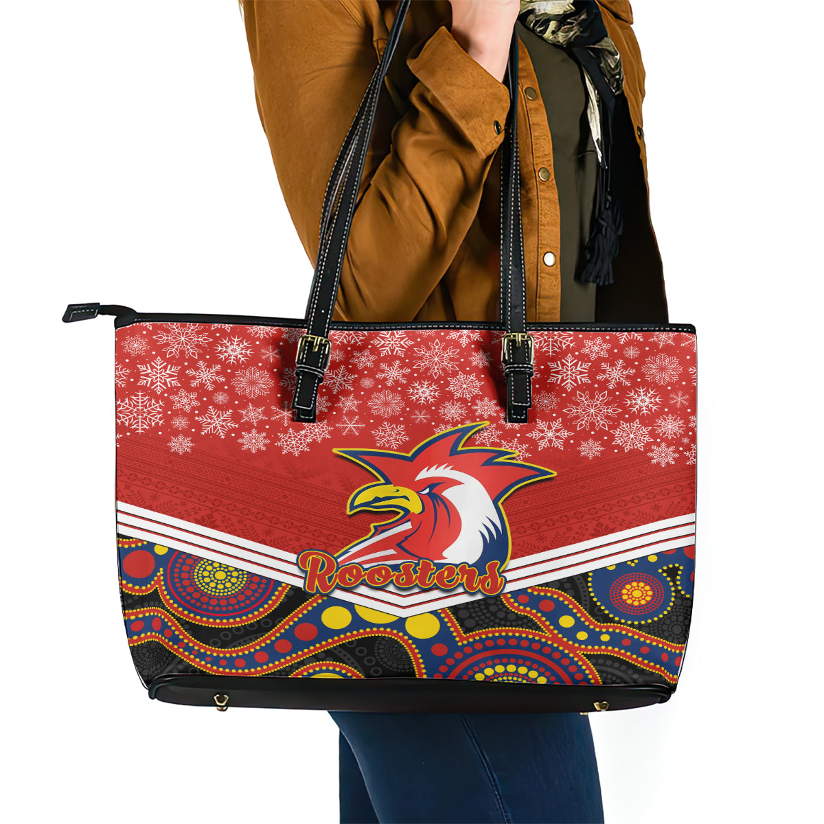 custom-roosters-rugby-christmas-leather-tote-bag-merry-xmas-2023-mix-aboriginal-art