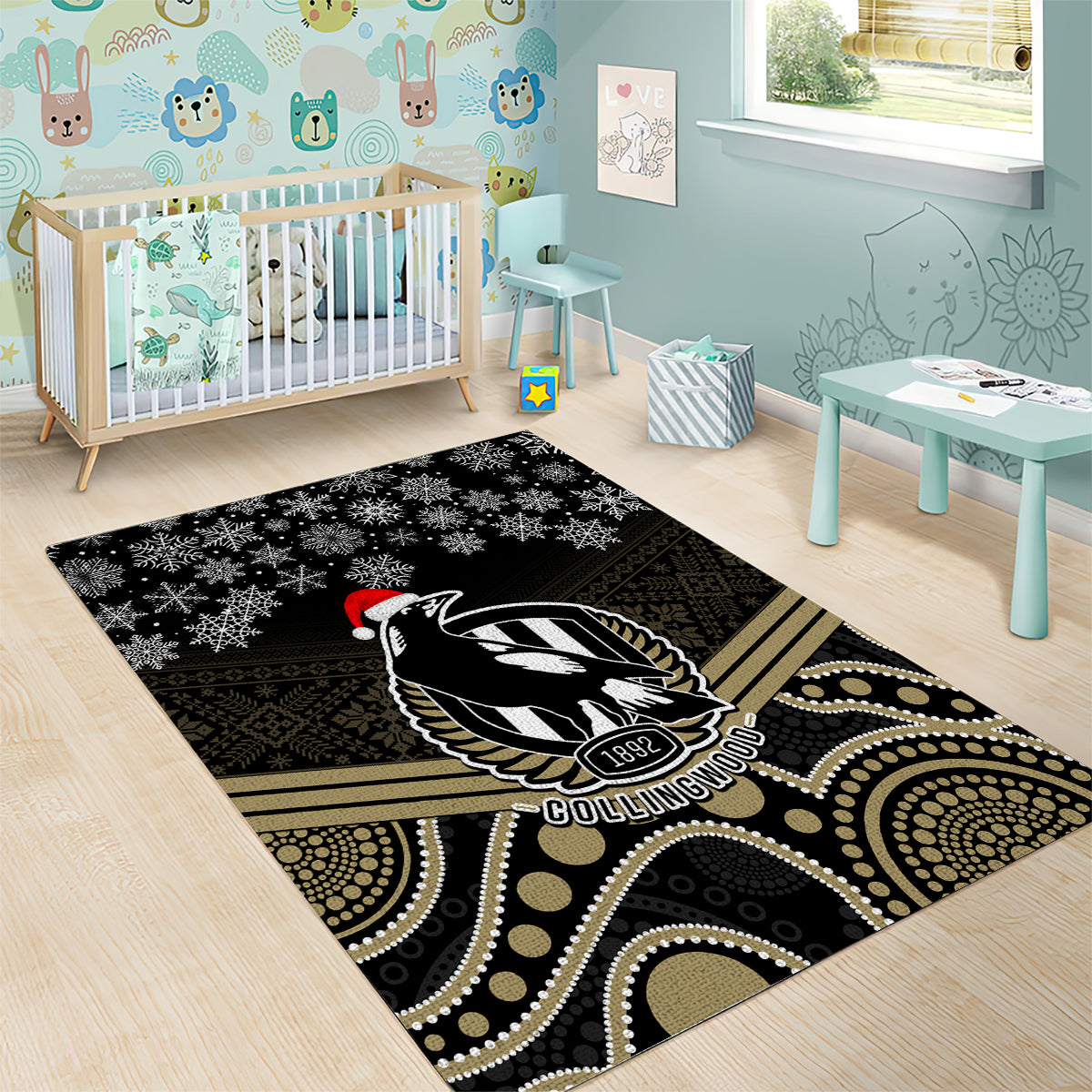 custom-collingwood-football-christmas-area-rug-merry-xmas-2023-mix-aboriginal-art