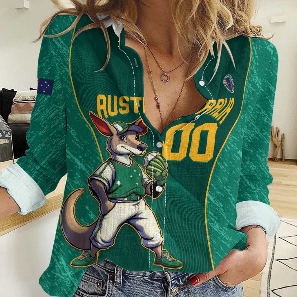 Custom Baseball Australia Women Casual Shirt Go Champions - Aussie Kangaroo Mascot