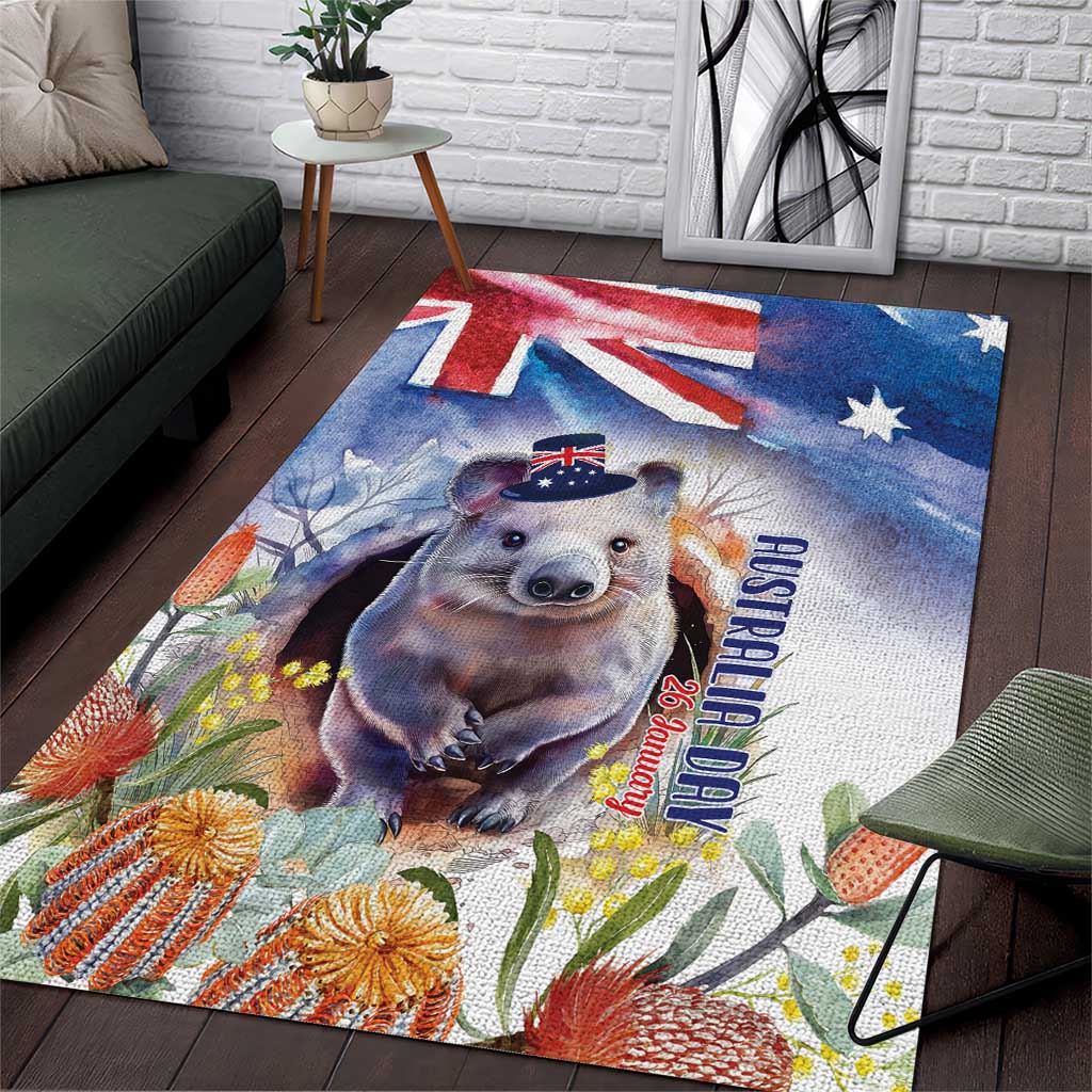 Wombat Australia Day Area Rug Happy 26 January - Banksia Watercolor