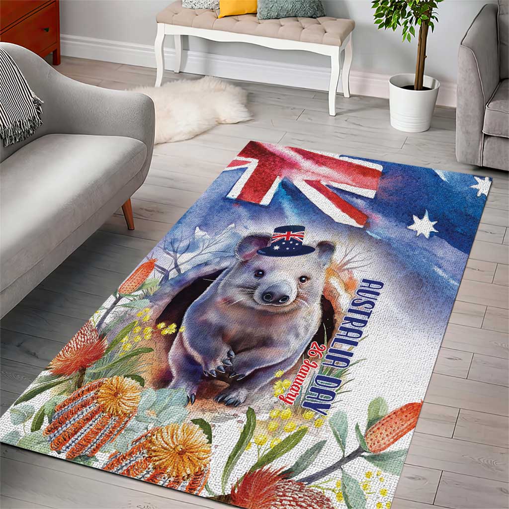 Wombat Australia Day Area Rug Happy 26 January - Banksia Watercolor