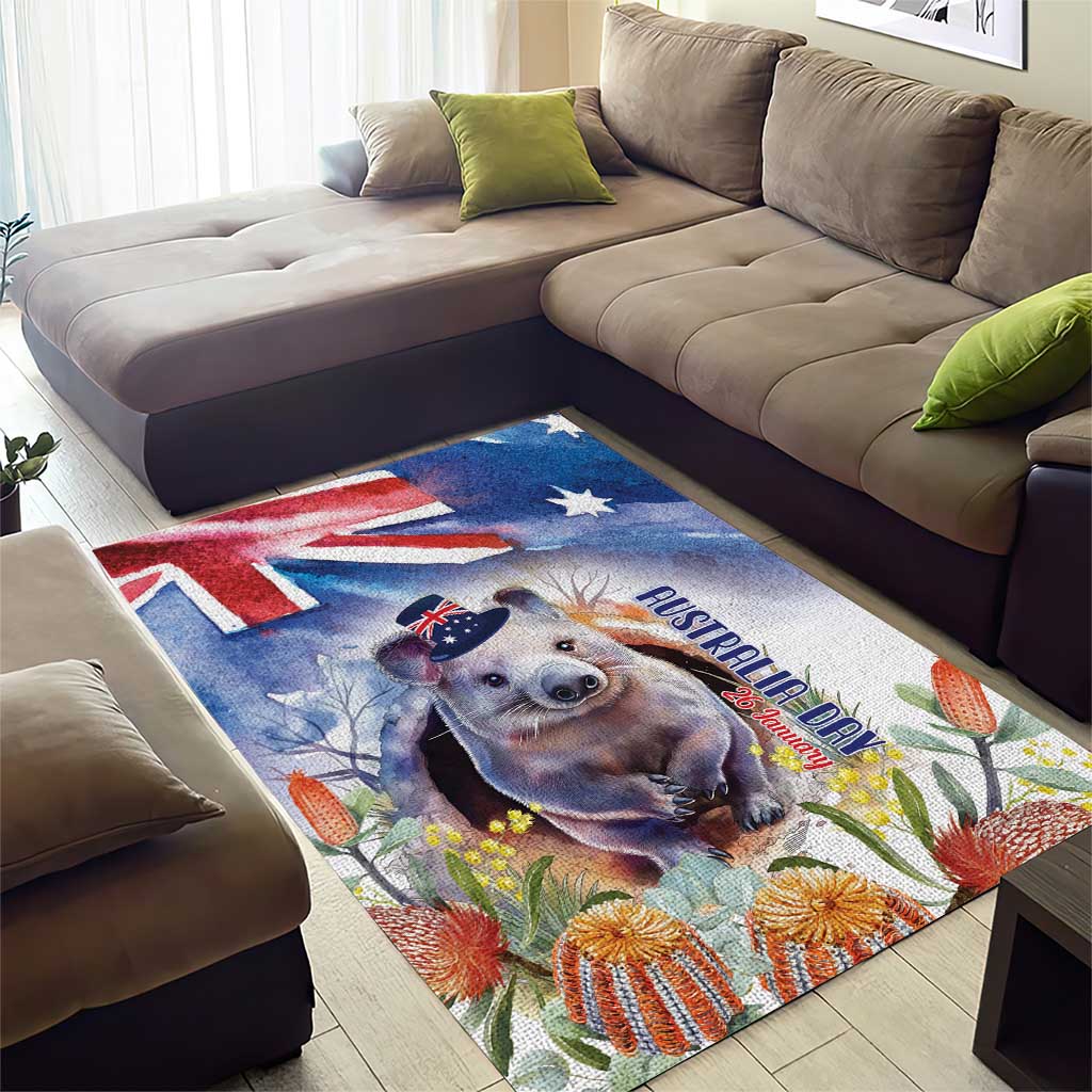 Wombat Australia Day Area Rug Happy 26 January - Banksia Watercolor