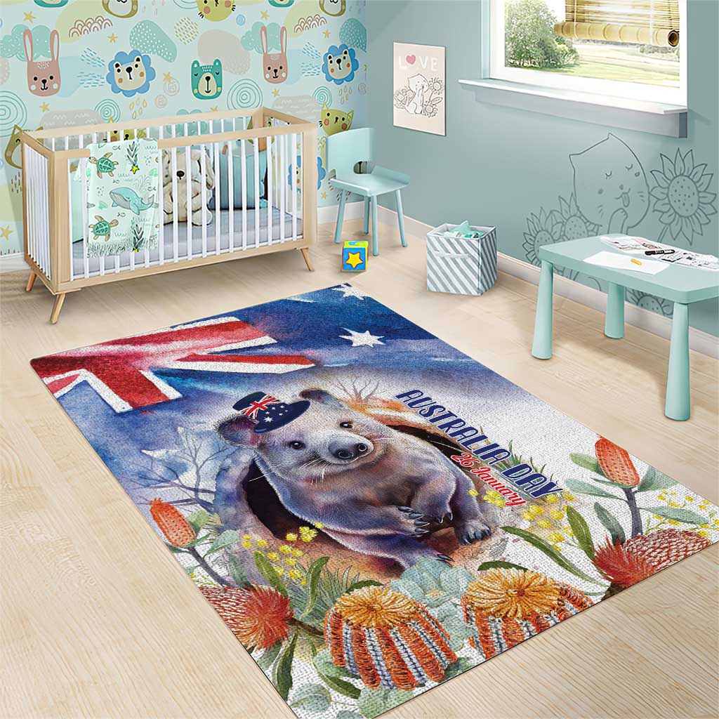 Wombat Australia Day Area Rug Happy 26 January - Banksia Watercolor