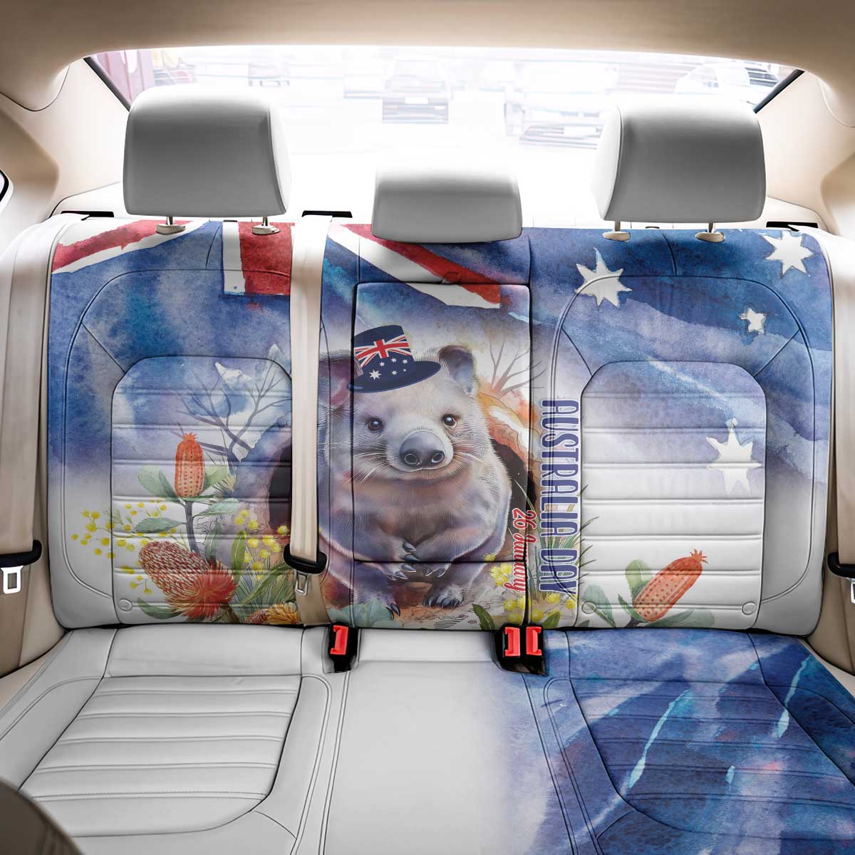 Wombat Australia Day Back Car Seat Cover Happy 26 January - Banksia Watercolor