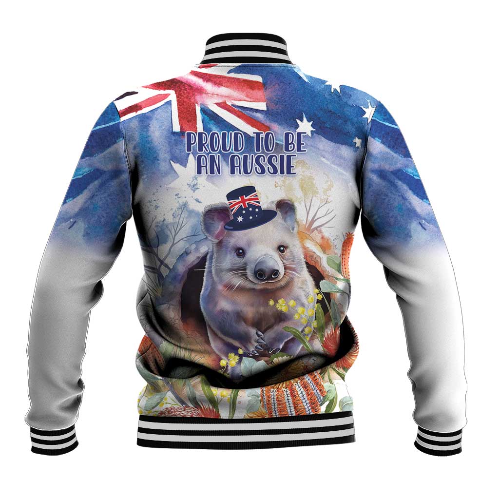 Wombat Australia Day Baseball Jacket Happy 26 January - Banksia Watercolor