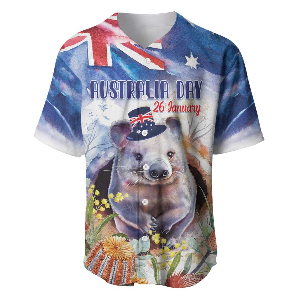 Wombat Australia Day Baseball Jersey Happy 26 January - Banksia Watercolor