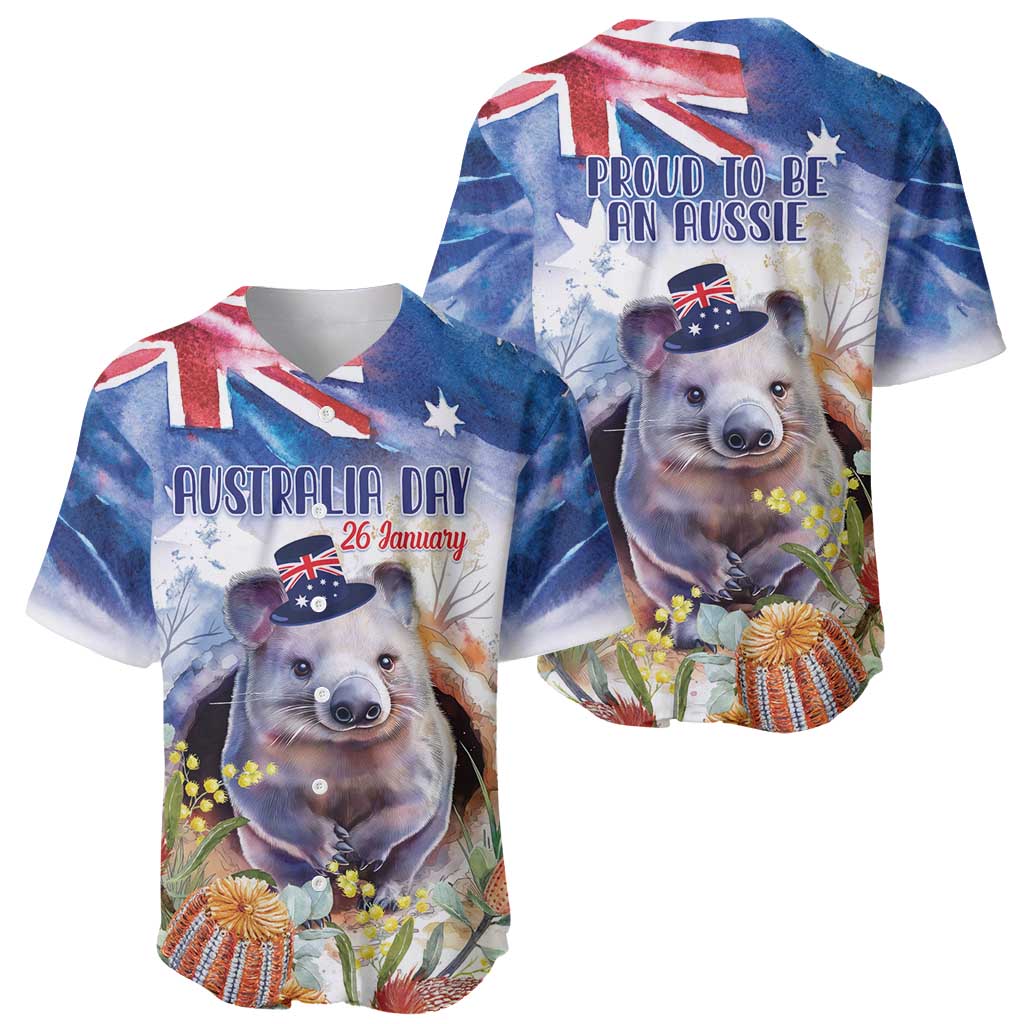 Wombat Australia Day Baseball Jersey Happy 26 January - Banksia Watercolor