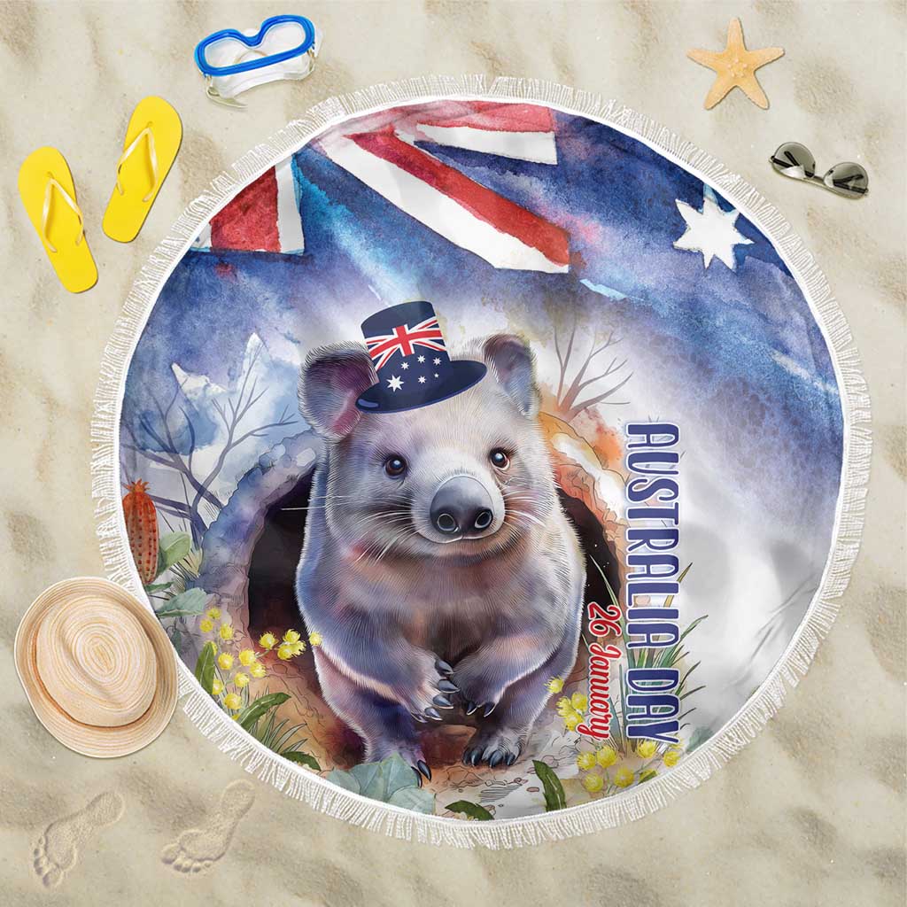 Wombat Australia Day Beach Blanket Happy 26 January - Banksia Watercolor