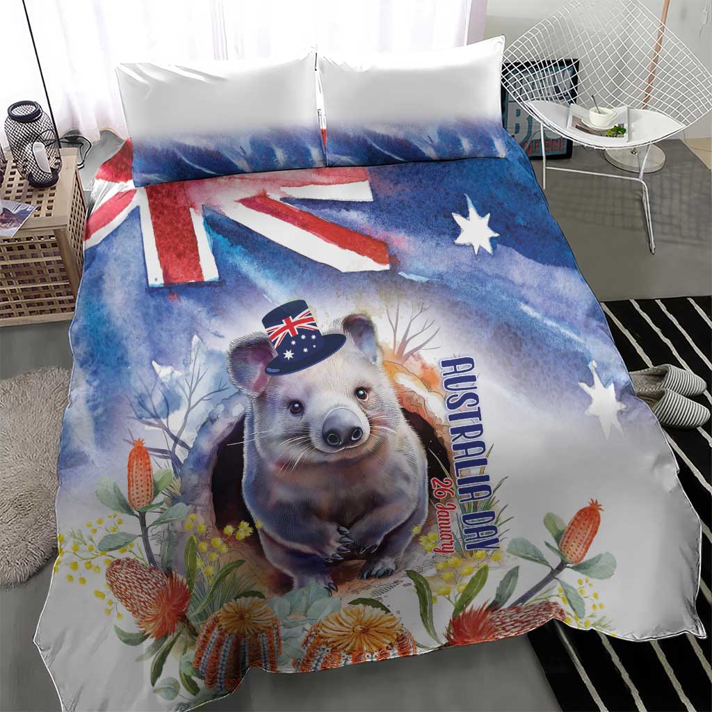 Wombat Australia Day Bedding Set Happy 26 January - Banksia Watercolor