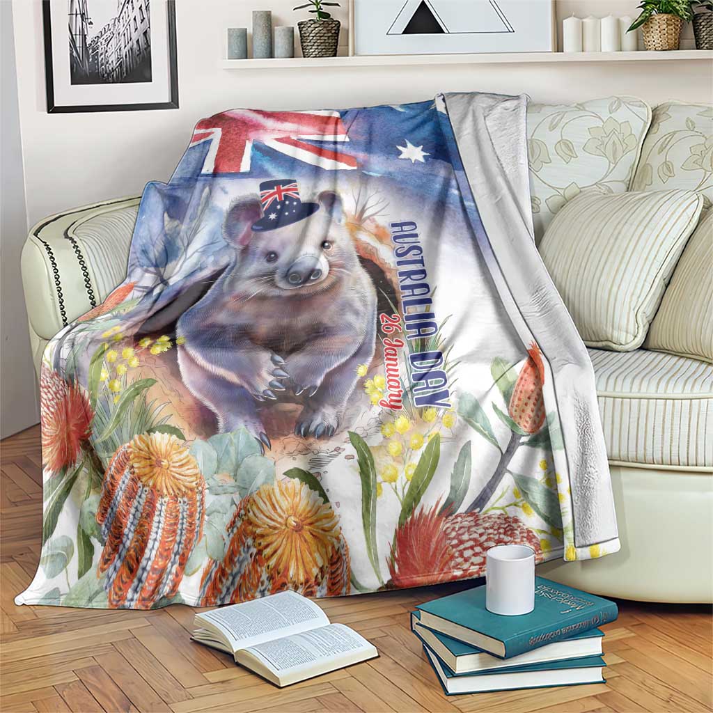 Wombat Australia Day Blanket Happy 26 January - Banksia Watercolor