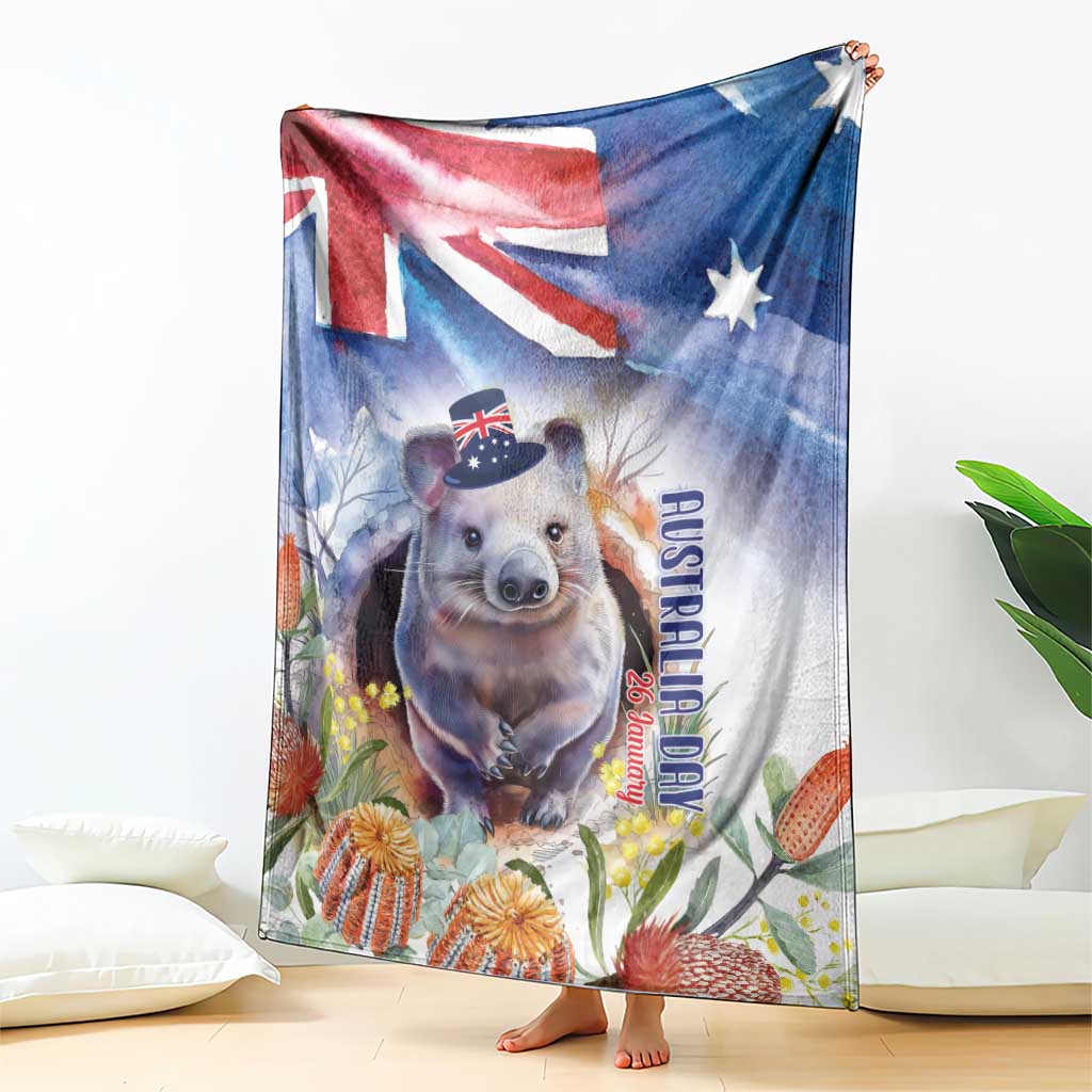 Wombat Australia Day Blanket Happy 26 January - Banksia Watercolor