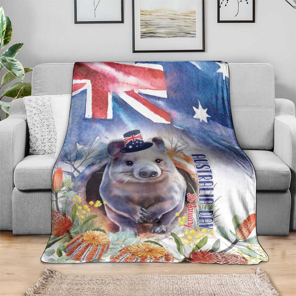 Wombat Australia Day Blanket Happy 26 January - Banksia Watercolor