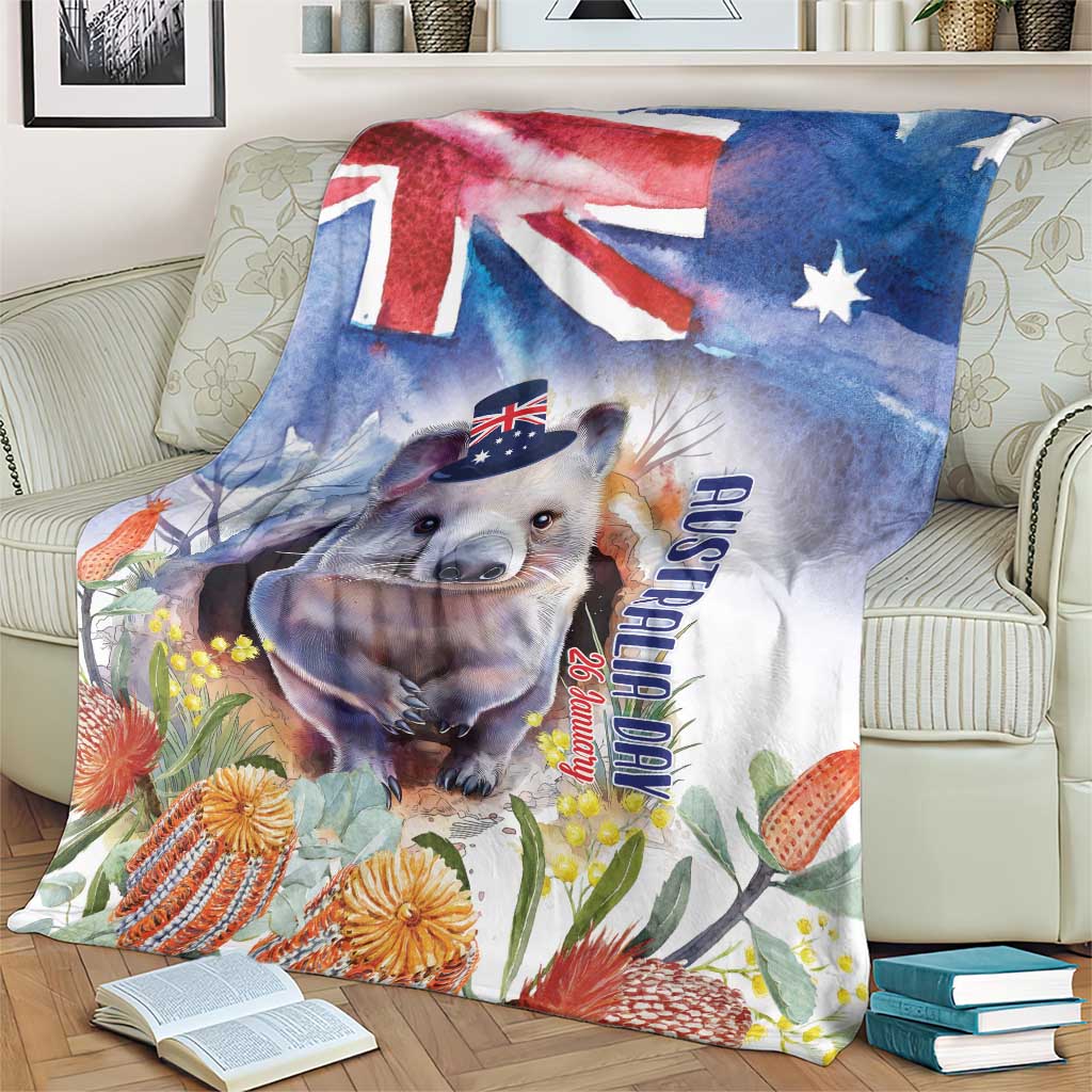 Wombat Australia Day Blanket Happy 26 January - Banksia Watercolor