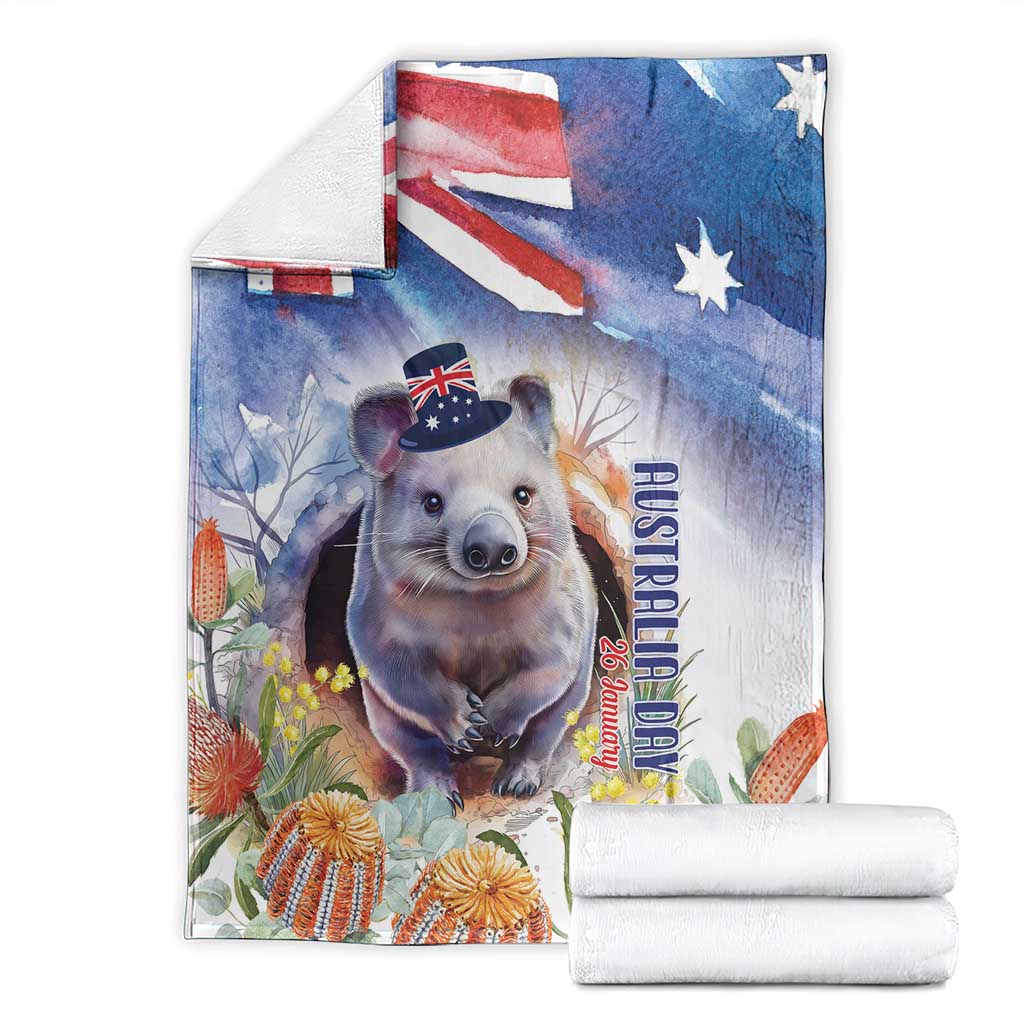 Wombat Australia Day Blanket Happy 26 January - Banksia Watercolor