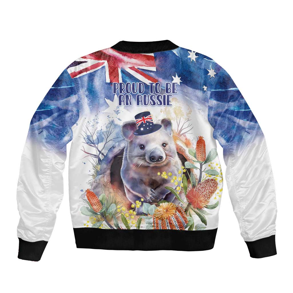 Wombat Australia Day Bomber Jacket Happy 26 January - Banksia Watercolor