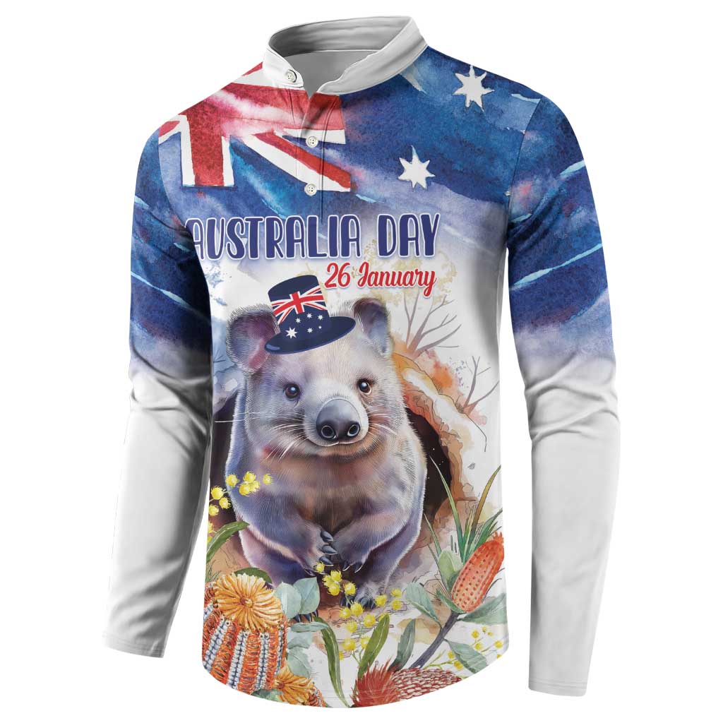 Wombat Australia Day Button Sweatshirt Happy 26 January - Banksia Watercolor