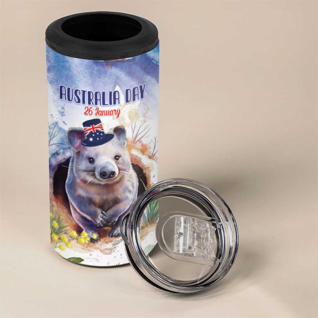 Wombat Australia Day 4 in 1 Can Cooler Tumbler Happy 26 January - Banksia Watercolor