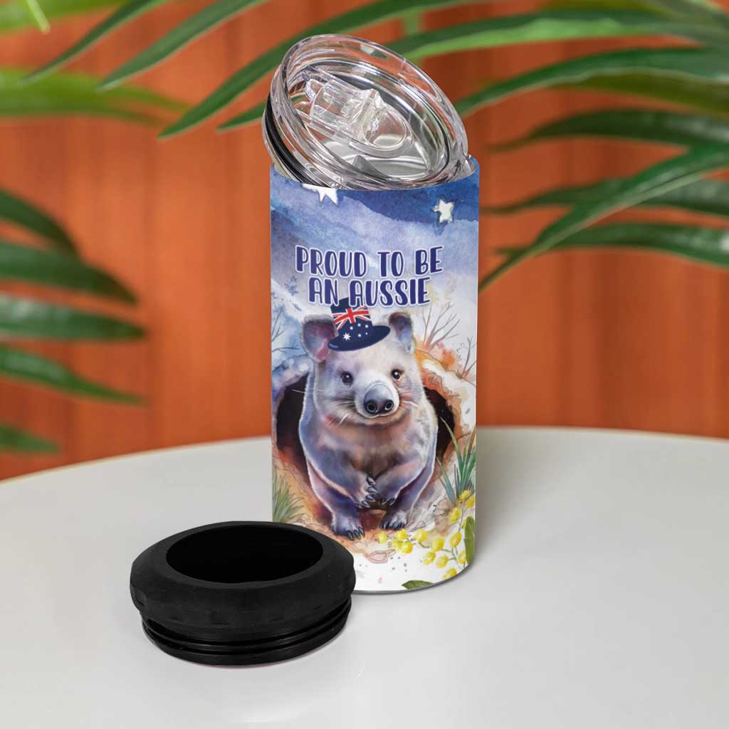 Wombat Australia Day 4 in 1 Can Cooler Tumbler Happy 26 January - Banksia Watercolor