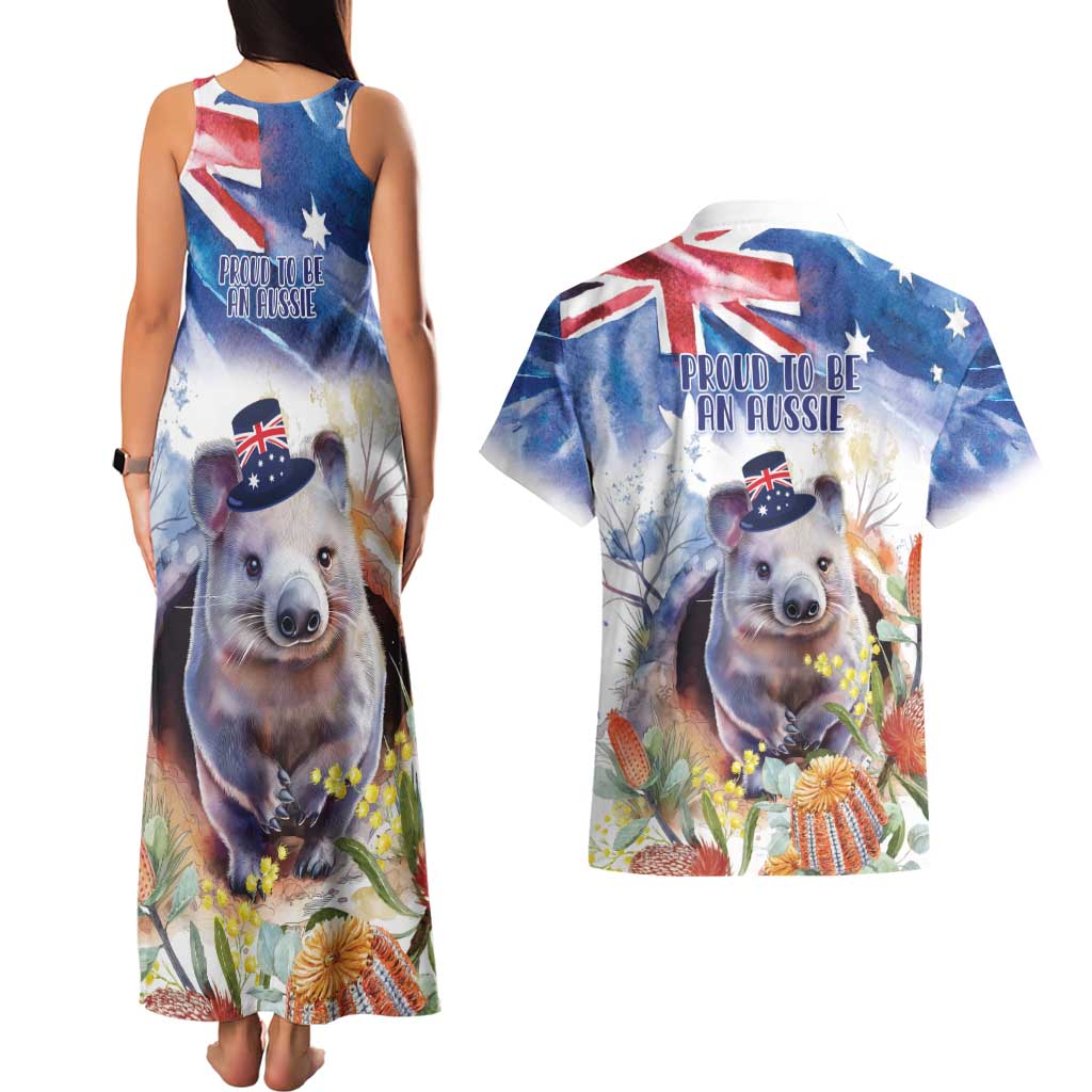 Wombat Australia Day Couples Matching Tank Maxi Dress and Hawaiian Shirt Happy 26 January - Banksia Watercolor