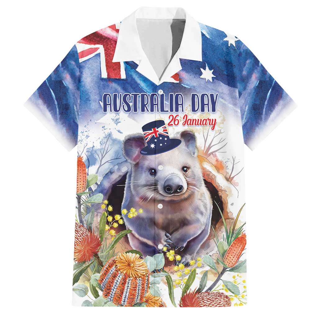 Wombat Australia Day Family Matching Long Sleeve Bodycon Dress and Hawaiian Shirt Happy 26 January - Banksia Watercolor