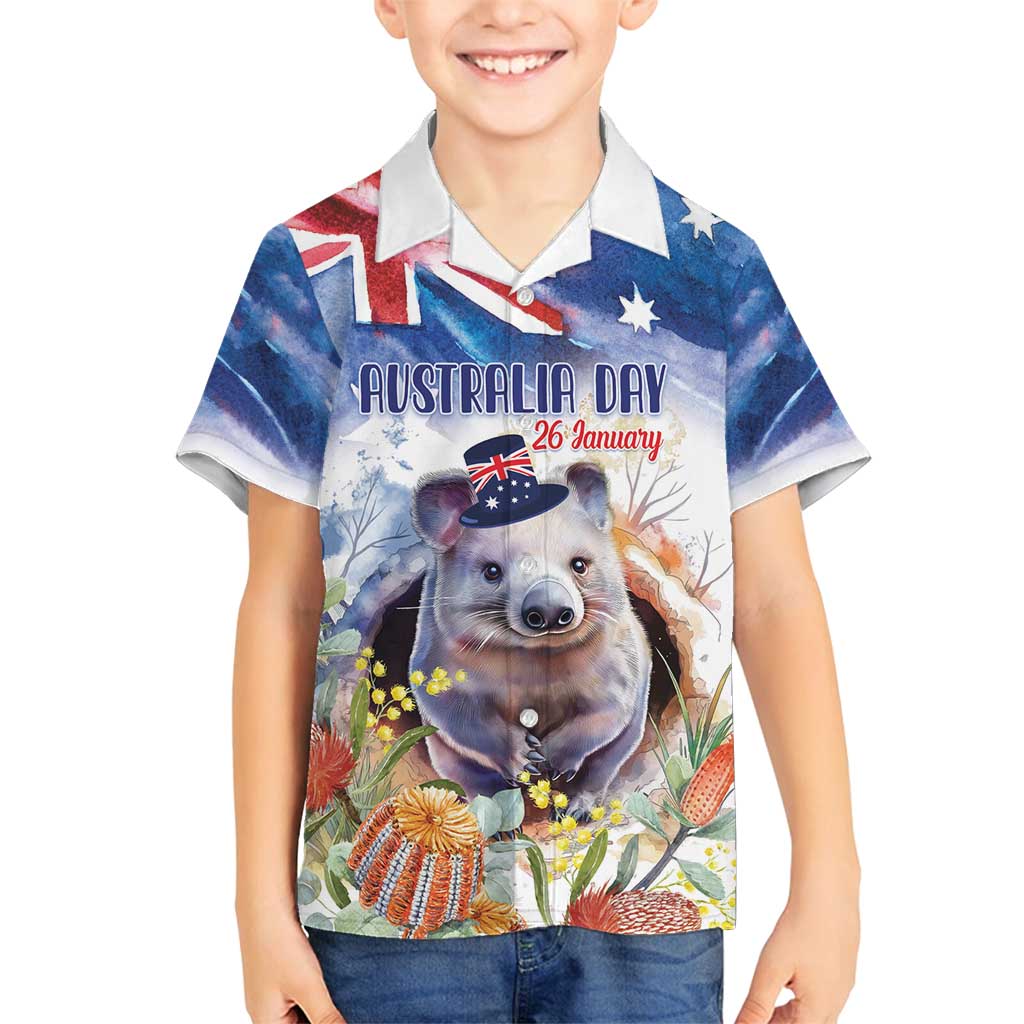 Wombat Australia Day Family Matching Long Sleeve Bodycon Dress and Hawaiian Shirt Happy 26 January - Banksia Watercolor