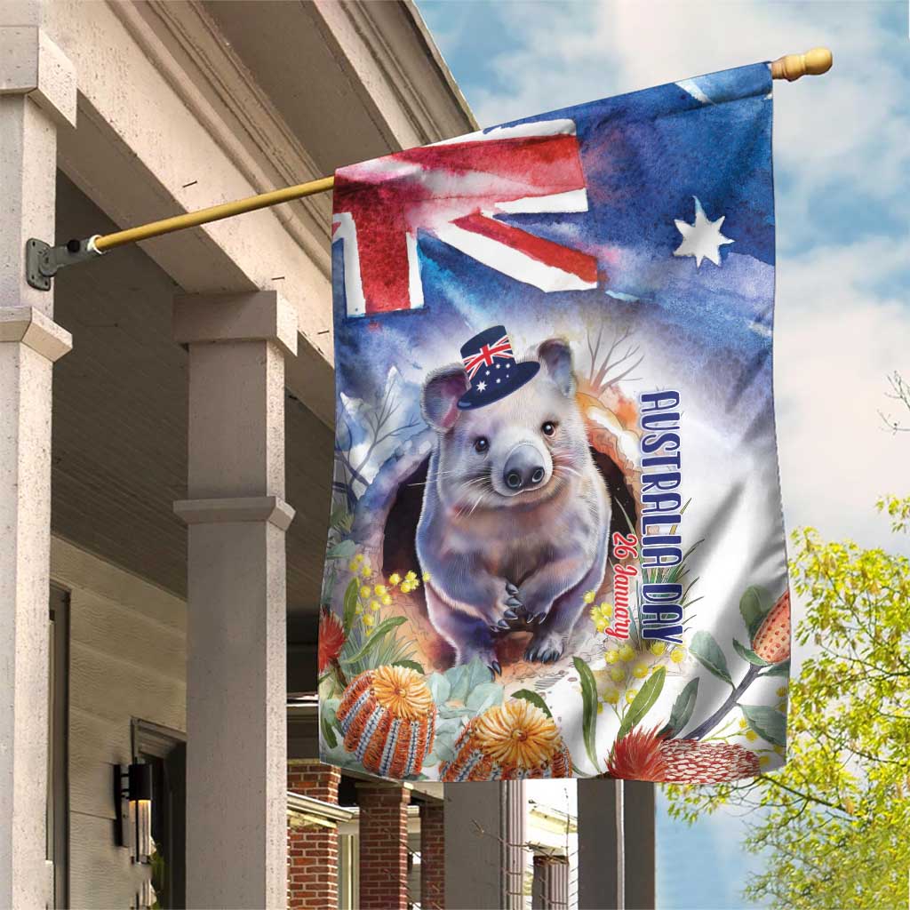 Wombat Australia Day Garden Flag Happy 26 January - Banksia Watercolor