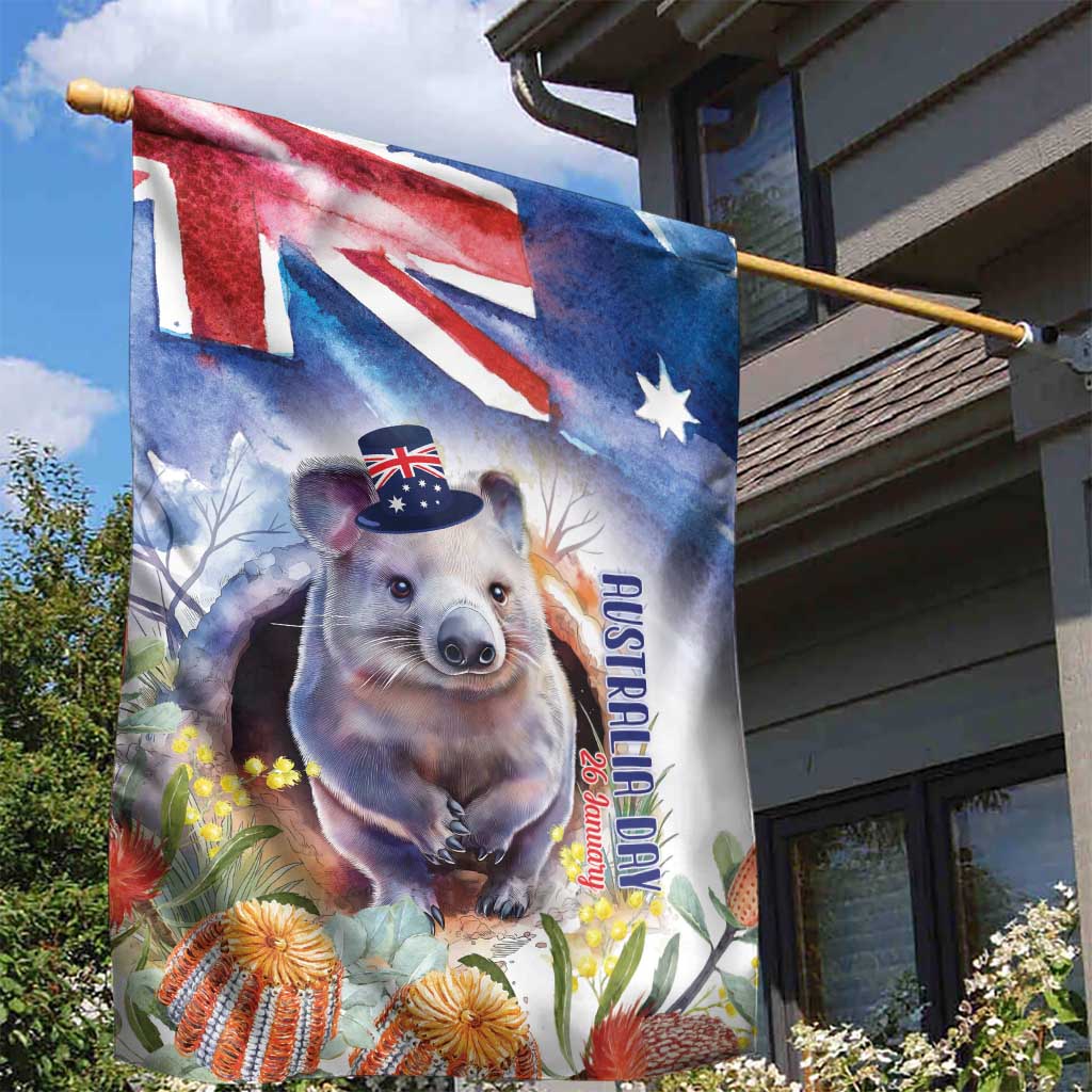 Wombat Australia Day Garden Flag Happy 26 January - Banksia Watercolor