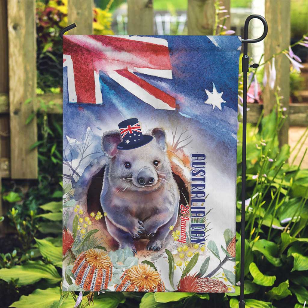 Wombat Australia Day Garden Flag Happy 26 January - Banksia Watercolor