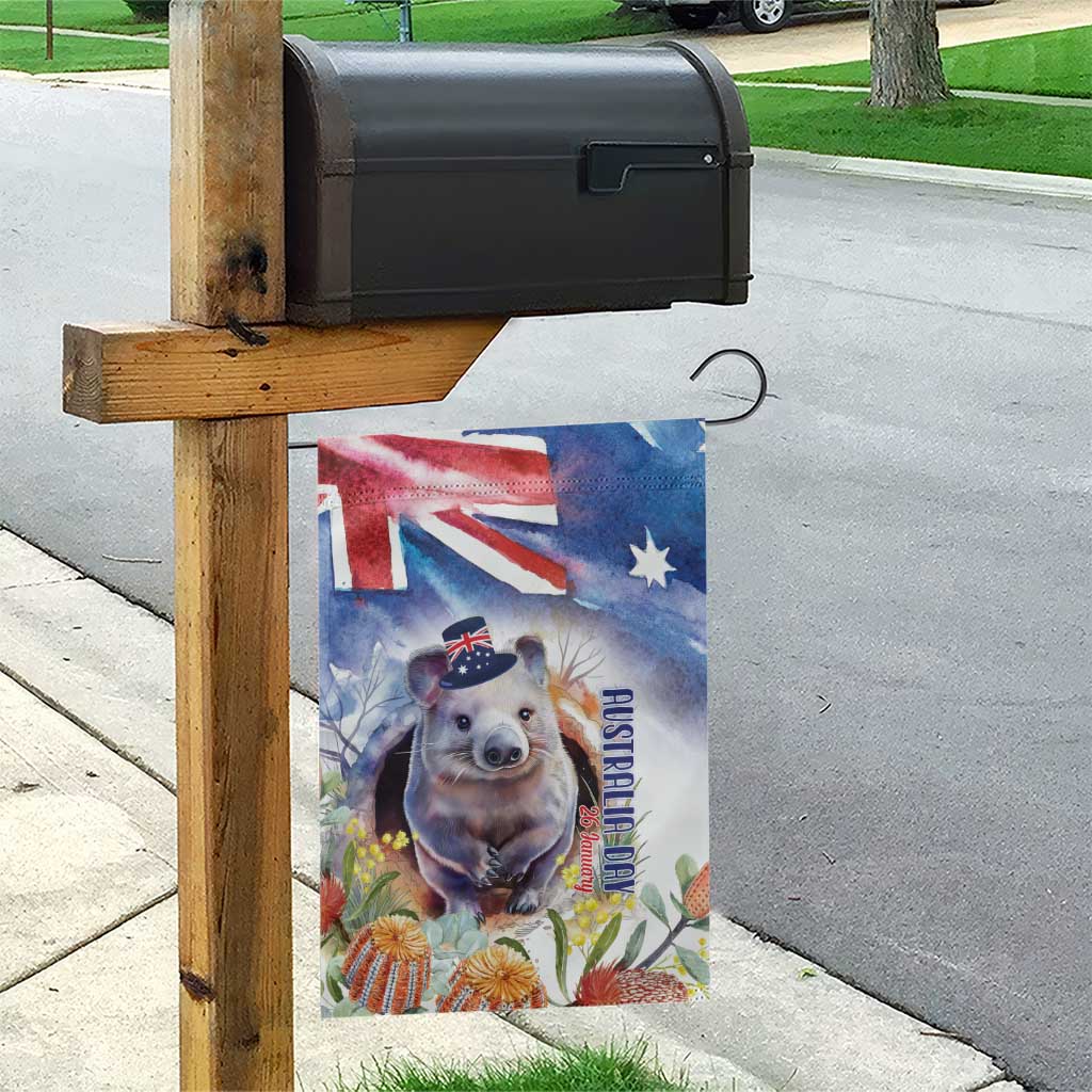 Wombat Australia Day Garden Flag Happy 26 January - Banksia Watercolor