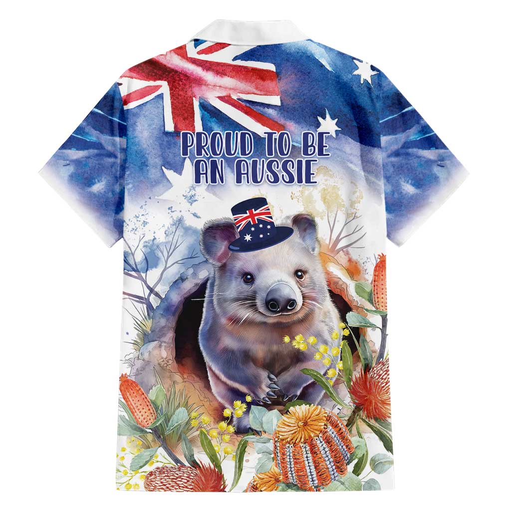 Wombat Australia Day Hawaiian Shirt Happy 26 January - Banksia Watercolor